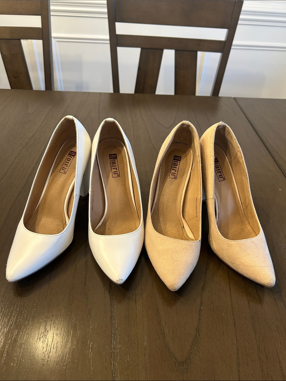 2 Pair of Women's Pointed-Toe Pumps - White and Beige